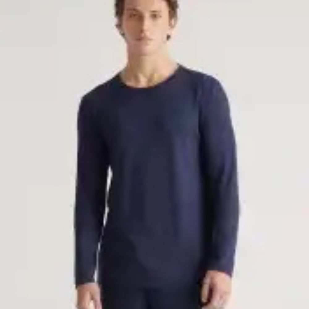 Men's Cotton Modal Long Sleeve Tee, Navy, Size L, EUC